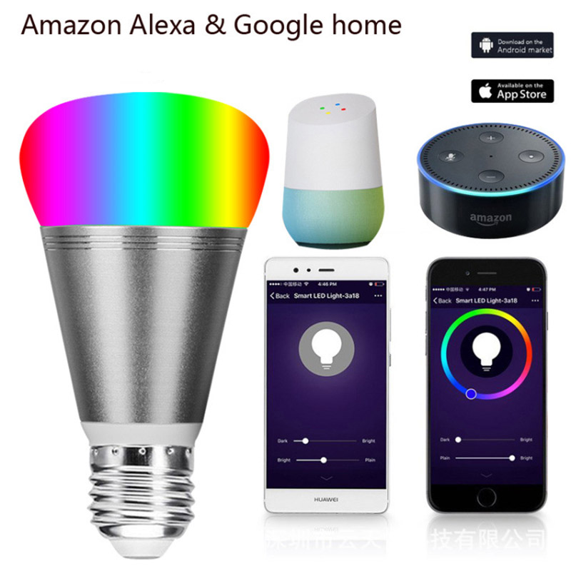E27 11W RGBW WiFi Remote Control Wireless Smart LED Light Bulb, Work With Alexa & Google, AC 85-265V, Dimming Color, and Colorful Atmosphere Light Bulb